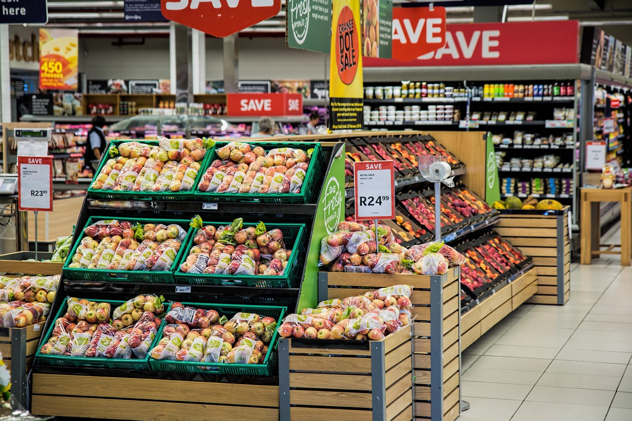 A view of the produce section at a grocery store.
